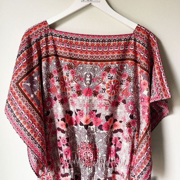 NWT Maggie London Floral Print Blouson Dress Pink Multi Size 16 - Picture 4 of 13